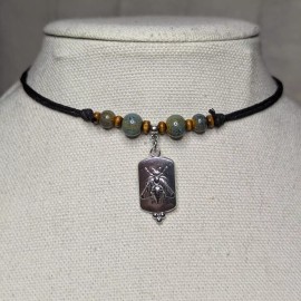 Handmade Bee Charm Ceramic Beaded Blue Green Stainless Silver Boho Hippie Choker Necklace