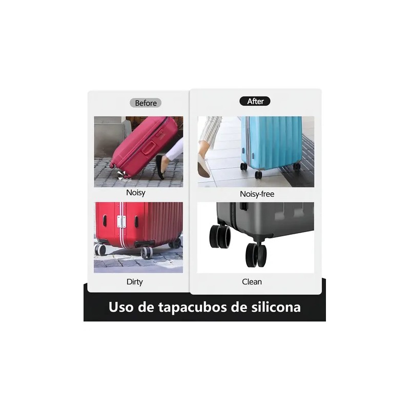 Fundas Silicona Luvan 8 Piezas Negro para Ruedas de Maleta