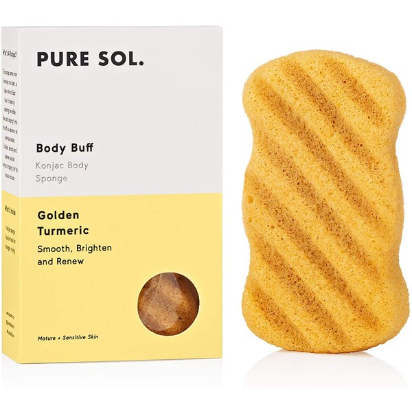 pureSOL Konjac Sponge - Turmeric - Body Sponge, 100% Natural Sponge, Eco-Friendly - Gentle Exfoliating Sponge, Deep Cleansing, Stocking Stuffer