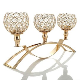 VINCIGANT Gold Crystal Candle Holders,3-Candle Candelabras,（Gifts Boxed） Centerpieces for Living Room,Dinning Room Table Decoration,Wedding Gifts