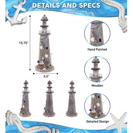 Puzzled COTA Global Brown Wooden Lighthouse Decor - Handmade and Crafted Wooden Lighthouse Decoration with Pelican and Fishing Net, Tabletop Home Decor - 15.75 Inches