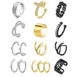 Incaton Ear Cuff Ear Cuff Ear Clips Women's Without Pierced Ears Non Piercing Clip on Cartilage Earrings for Men Women Ear Cuff for Women, Stainless Steel