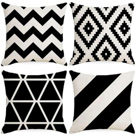 4 PCS Throw Pillow Case Pillows Cushion Cover Black and White Square Cushion Covers Boho Modern Abstract Decorative Minimalist Style Square Cushion Covers Decorations for Sofa Couch Bed