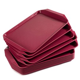 Aebeky Plastic Fast Food Tray,16.7 by 11.8-Inch,Set of 12 (Wine Red)