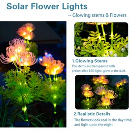 DooYard Solar Garden Lights, Solar Flowers Lights with Glowing Flowers & Stems, Upgraded Solar Panel, Outdoor Lights for Garden Decoration,Yard Decor and Gift for Mother (4 Pack)