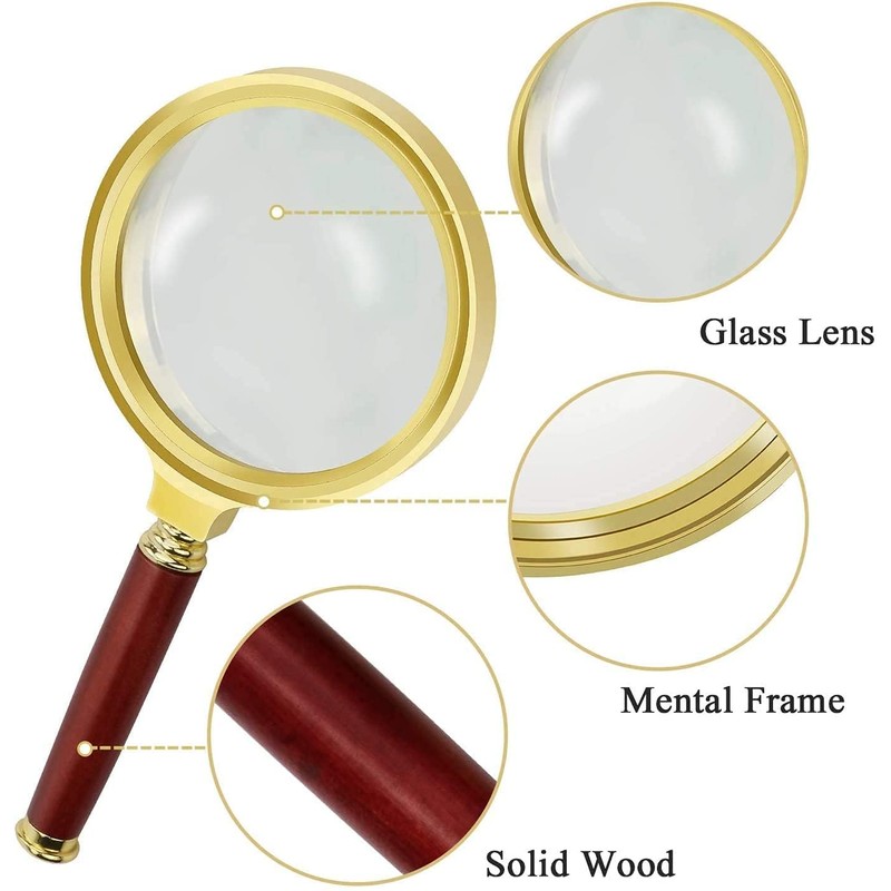 Multibao 60mm Handheld Magnifier, Wooden Handle 15x Magnifying Glass for
