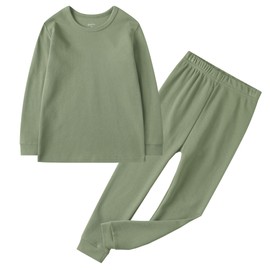 Owlivia 100% Organic Cotton Baby Long Sleeve Pajama Sets, Toddler Boy Girl 2-Piece Sleepwear(4-5T, Olive)