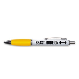Tongue in Peach Funny Novelty Push Pen Gift | Ballpoint Pen Gym Pen Workout Pen Gym Partner Present | Beast Mode On | Funny Joke Stationary | YELLOW PP126