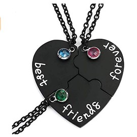 outerunner Bff Best Friends Forever 3 Necklace for Women Friendship Gift Heart Puzzle Jewelry Initial Chain Necklaces Sisters Gifts (black)