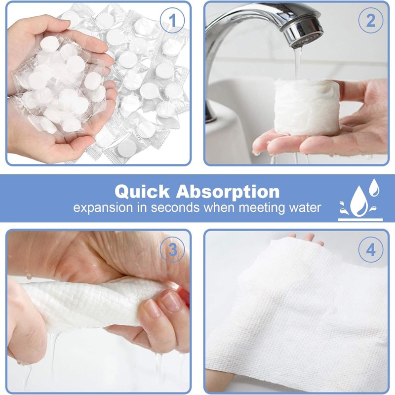 Pack of 100 Disposable Compressed Towels, Portable Mini Towels in