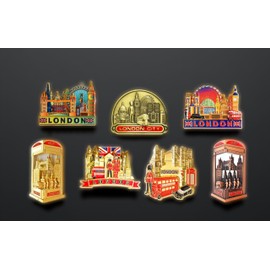 London Fridge Magnet Gift Set of 7 Unique 3D Metal UK Souvenirs | British Icon Designs in Colorful, Bronze & Gold Finishes | Great Travel Gift or Collector's Set