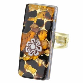 Glass Of Venice Venetian Reflection Rectangular Ring - Topaz Gold, Glass, Crystal