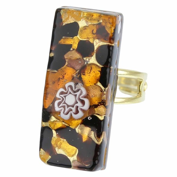 Glass Of Venice Venetian Reflection Rectangular Ring - Topaz Gold,