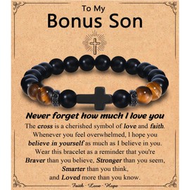 Leyung Bonus Son Gifts, Christian Cross Bracelet, Easter Basket Stuffers for Teens Boys, Birthday Valentines Day Graduation Christmas Stocking Stuffers Baptism Confirmation Gifts for Teenage Boys