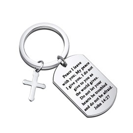 Gzrlyf Bible Verse Keychain John 14:27 Peace I Leave with You My Peace I Give You Christian Gifts (Engraved Keychain)
