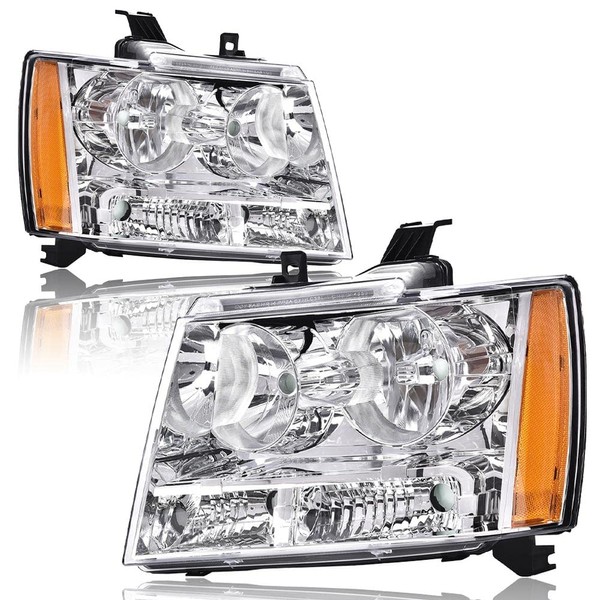 PIT66 Headlight Compatible with Chevy Tahoe Subarban 2007-2014/ Chevy Avalanche 2007-2013 GM2503263, GM2502263, 22853025, 22853026 (Clear Lens Clear Housing Amber Reflector)