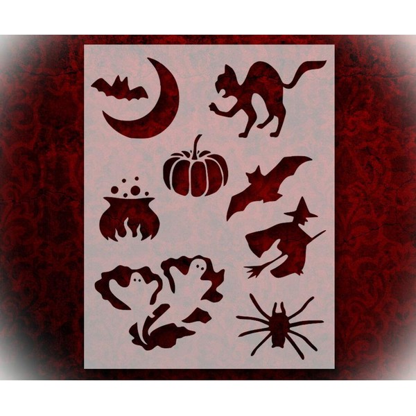 Stencil Halloween Bat Cat Pumpkin Witch + 8.5" x 11"