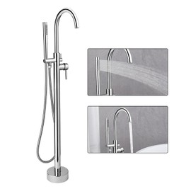 FBUKE Freestanding Tub Faucets, Floor Mount Free Standing Tub Faucet, Brass Tub Filler, Freestanding Bathtub Faucet Shower Mixer Tap, Chrome