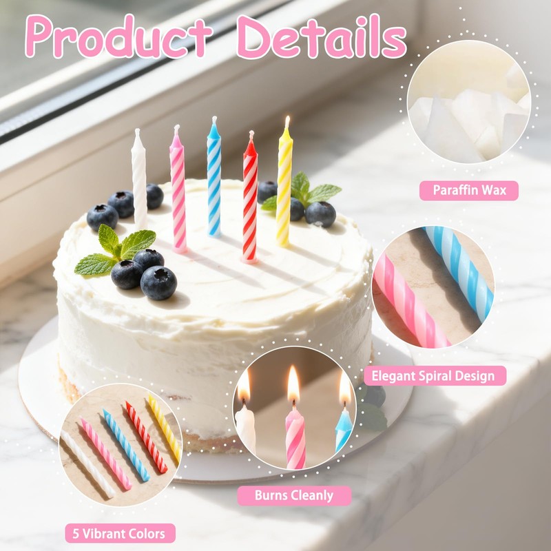 70 Pack 3500 Count Birthday Candles Bulk Multicolored Spiral Candles