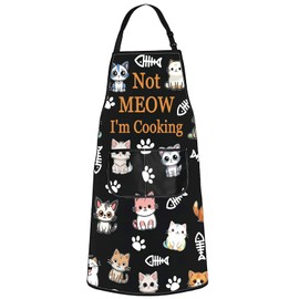 MYSOMY Cat Apron With Pockets Cat Pattern Apron Cat Cooking Apron Cat Baking Apron Not Meow I'm Cooking Cat Kitchen Aprons For Women (Not Meow UK)