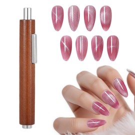 Cat Eye Magnet for Nail, 3 in 1 Wooden Handle Nail Magnet Cylindrical Versatile Art Magnets Nails Double-head Tool for Cat Eye Gel Polish Nails Art Suitable Home Diy Salon Studio