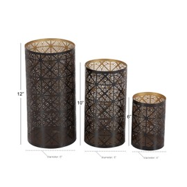 Deco 79 Metal Candle Holder, 12 by 10 by 6-Inch, Bronze Brass, Set of 3
