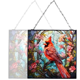 HFhyxin Cardinal Stained Glass Window Hanging Cardinal Window Suncatcher 8 Inch Glass Panel with Metal Chain and Hooks Sun Catchers Indoor Wall Art Home Decor Gift for Christmas Mother's Day