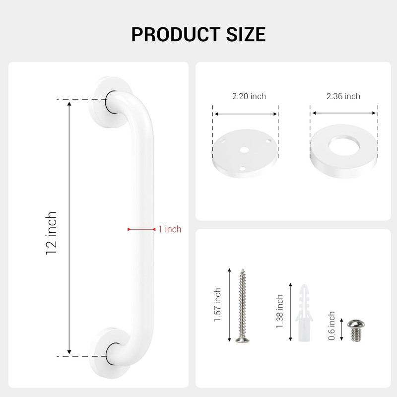 12 Inch Grab Bars for Wall White, Safety Shower Grab