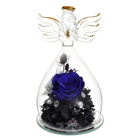 Preserved Rose Flower Gifts for Women in Glass Angel Figurines Birthday Gifts for Women Angel Rose Gifts for Her Mom Gifts from Daughter/Son Valentine for Wife(Dark Blue)