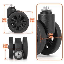 Domiella 2 Pack Luggage Replacement Wheels, Universal Suitcase Swivel Caster Wheels, Rubber Suitcase Trolley Repair Kit, OD 55 mm