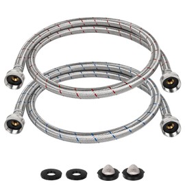JUWO 4 FT Washing Machine Hoses, Stainless Steel Washer Hoses, 3/4" FHT Burst Proof Washer Machine Hose, Hot and Cold Water Supply - 2 Pack