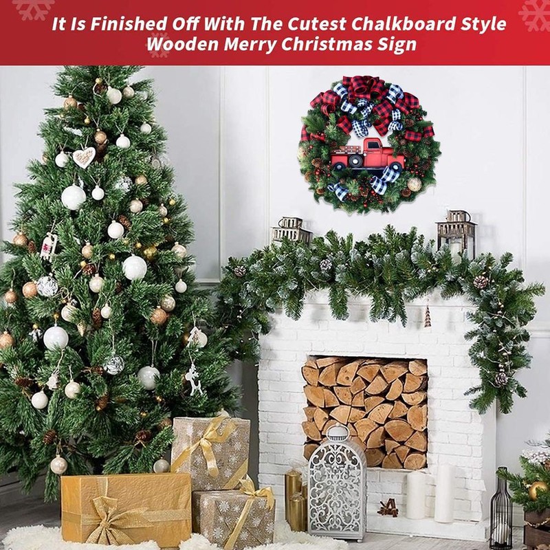 Farmhouse Red Truck Christmas Wreath Front Door Wall Hanging Decoration