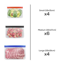 14-Pack Reusable Silicone Food Storage Bags – BPA-Free, Leakproof & Dishwasher Safe Freezer Bags for Adults, Meal Prep, Marinating, Snacks, and Travel – 4 Small, 6 Medium, 4 Large Sizes