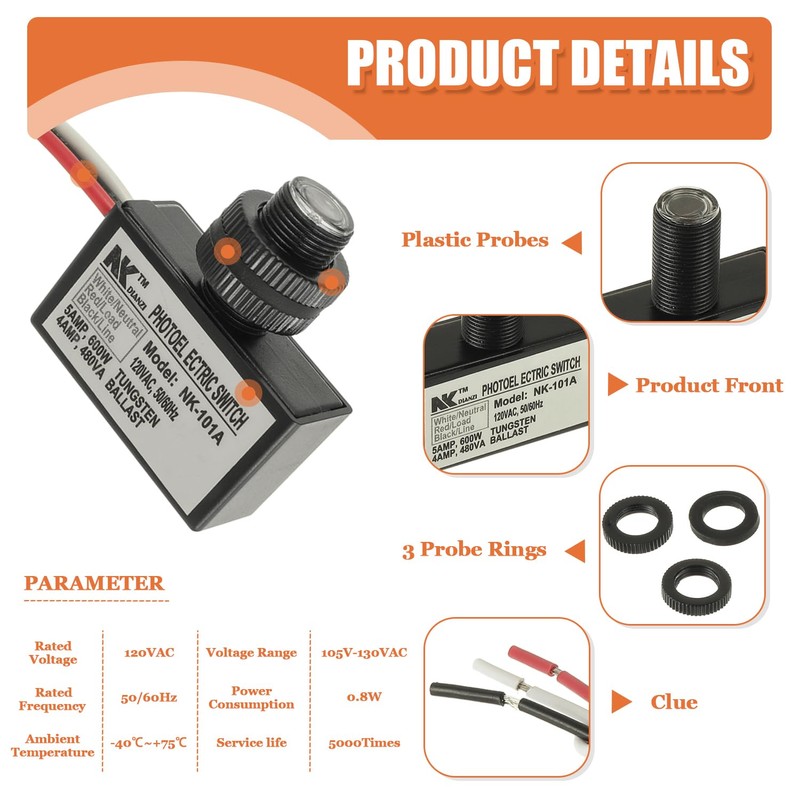 JAMHER 2 Pack 105V-130V AC Photocell Light Sensor Light Control