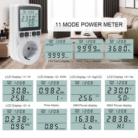 KETOTEK Energy Cost Meter, Electricity Meter for Socket with 11 Monitoring Modes, 3680 W, Current Meter with Overload Protection, Current Cost Meter, Power Meter Electricity Analyzer LCD