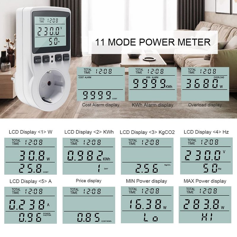 KETOTEK Energy Cost Meter, Electricity Meter for Socket with 11