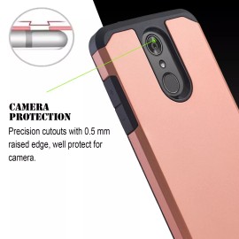 For LG Q7 Plus Case, Dual Layer Shockproof Cover+Tempered Glass Screen Protector - Rose Gold, Included Tempered Glass Screen Protector