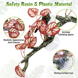 Tfwadmx 4 PCS Reptile Corner Branch Resin Lizard Climb Branches Decor Snake Climbing Branch Terrarium Plant Decoration with Suction Cup for Chameleon Gecko Ball Python Frog