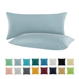 SHC by BaSaTex Pack of 2 Jersey Cushion Covers | 100% Cotton Pillowcase | 40 x 80 cm Cushion Cover | Colour Smoke Blue Light Blue
