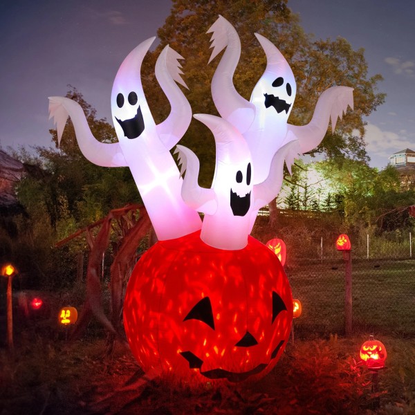 5.9 FT Inflatable Halloween Decorations Pumpkin Ghost with Built-in LED