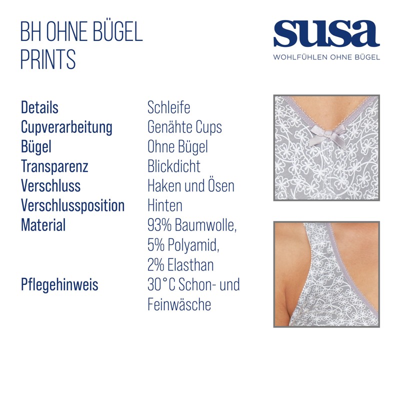 SUSA Women's Damen kompakter Funktions-BH ohne Bügel Wireless Bra, Grey