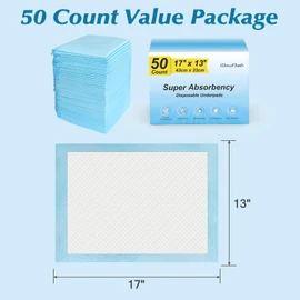 Wowflash Super Absorbency Disposable Diaper Pads for Baby, Puppy and Adults, Disposable Changing Underpads for Baby, 50 Count, 17” x 13''