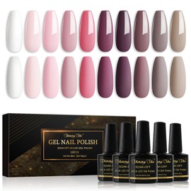 Shining She Semi-Permanent Nail Polish,10 Colors Light Pink Brown White Semi-Permanent Nail Polish Soak Off UV/LED Nail Polish for Female Family Nail Art,8ML
