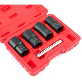 5 Pieces Twist Socket Set, Lug Nut Remover Extractor Tool,Metric Bolt and Lug Nut Extractor Socket Tools - 17MM,19MM, 21MM, 22MM,Red