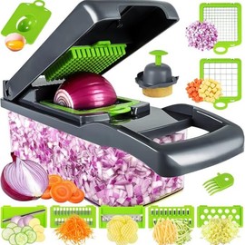 Vegetable Chopper, Pro Onion Chopper, Multifunctional 13 in 1 Food Chopper, Kitchen Vegetable Slicer Dicer Cutter,Veggie Chopper With 8 Blades,Carrot and Garlic Chopper With Container - Color: Gray