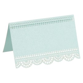 PATIKIL 50Pcs Wedding Place Cards, Laser Cut Lace Flower Name Place Cards Table Card Glitter Paper Pearlescent for Table Setting Wedding Reception Food Buffet Business, Pearl Light Blue