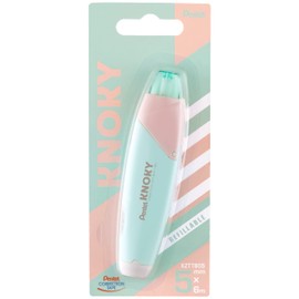 Pentel XZTT805K-WY Knoky Correction Tape with Push Mechanism, Ergonomic Shape, Refillable, Length 6 m, Width 5 mm, Housing Colour: Light Green, 1 Item on Blister Card