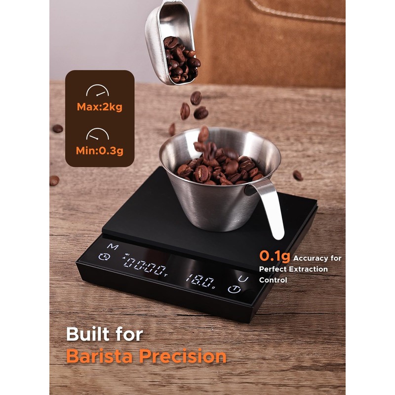 Metal Coffee Scale with Auto Timing, Rechargeable Espresso Scale with