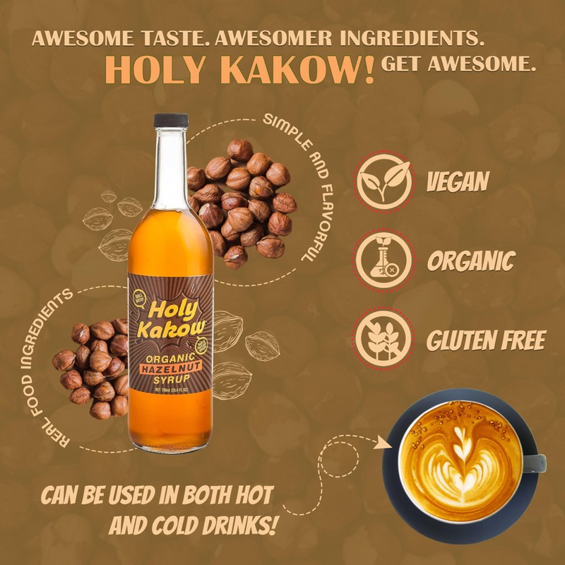 Holy Kakow Cafe Organic Hazelnut Syrup - Hazelnut Coffee Syrup,