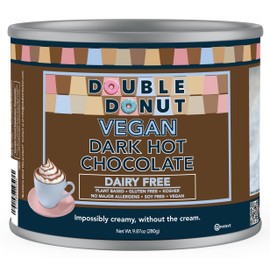 Double Donut Dark Vegan Hot Chocolate, Rich Dark Chocolate Hot Cocoa, Gluten Free, Dairy Free Hot Chocolate Mix for Velvety Smooth Vegan Hot Cocoa Mix, 12 Ounce Canister